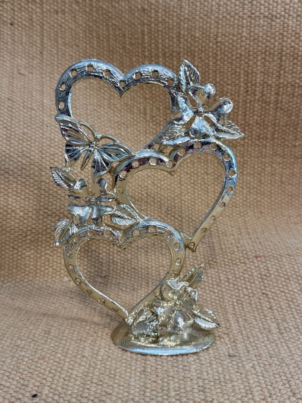 Vintage Torino Metal Gold Tone heart Vanity Pierced Earring Holder valentines